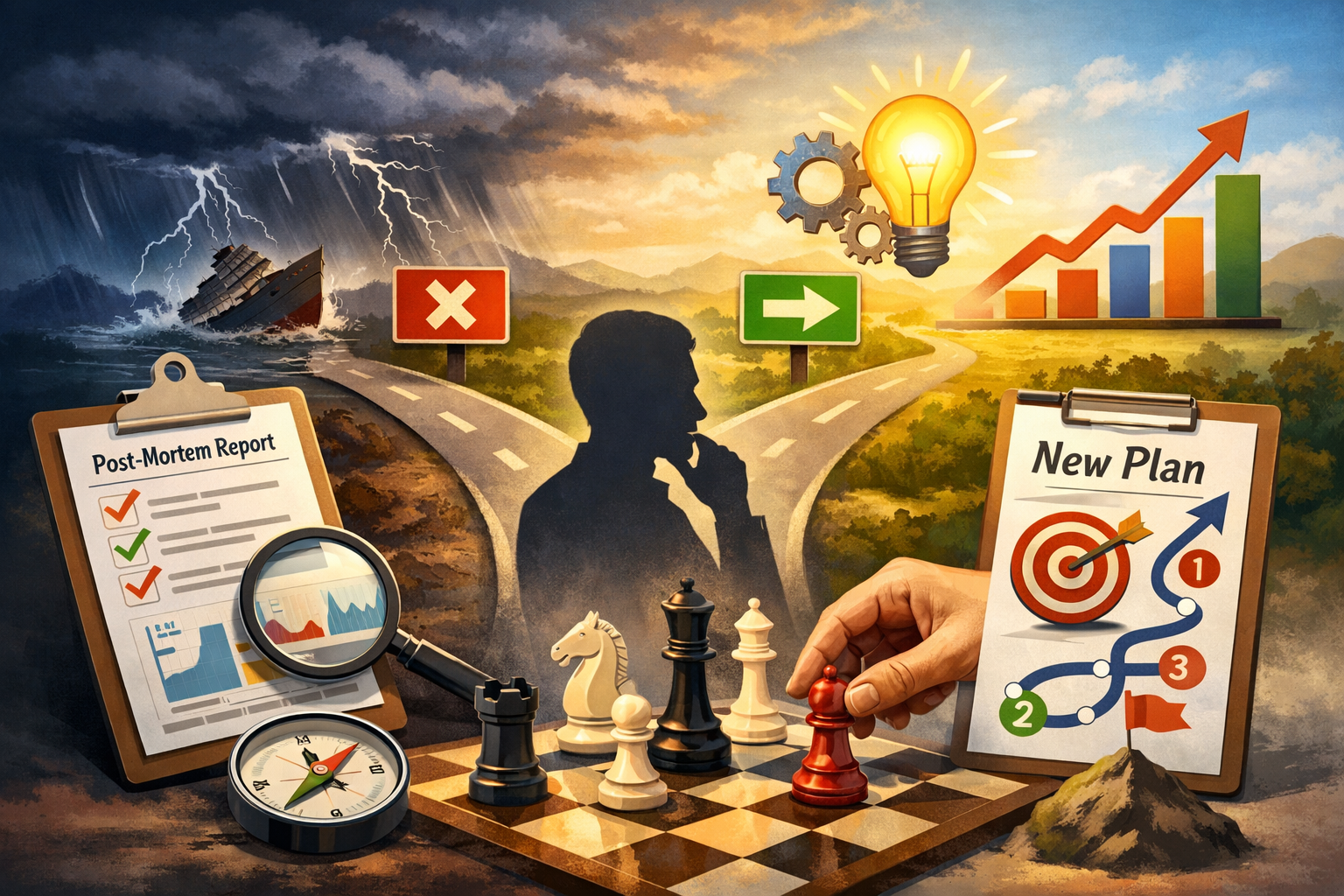 Post-mortem thinking framework for course correction strategies in business performance