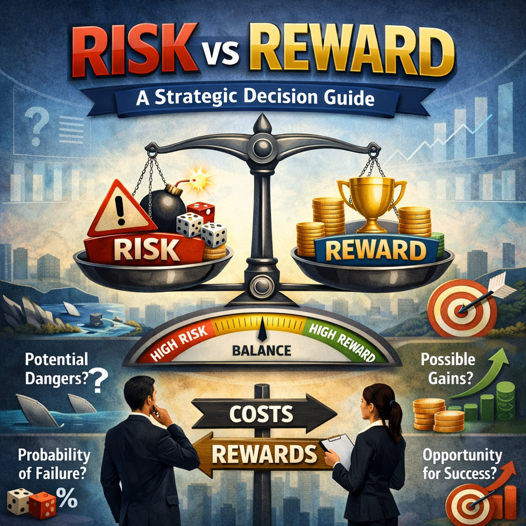 Diagram showing risk vs reward evaluation in strategic decision making