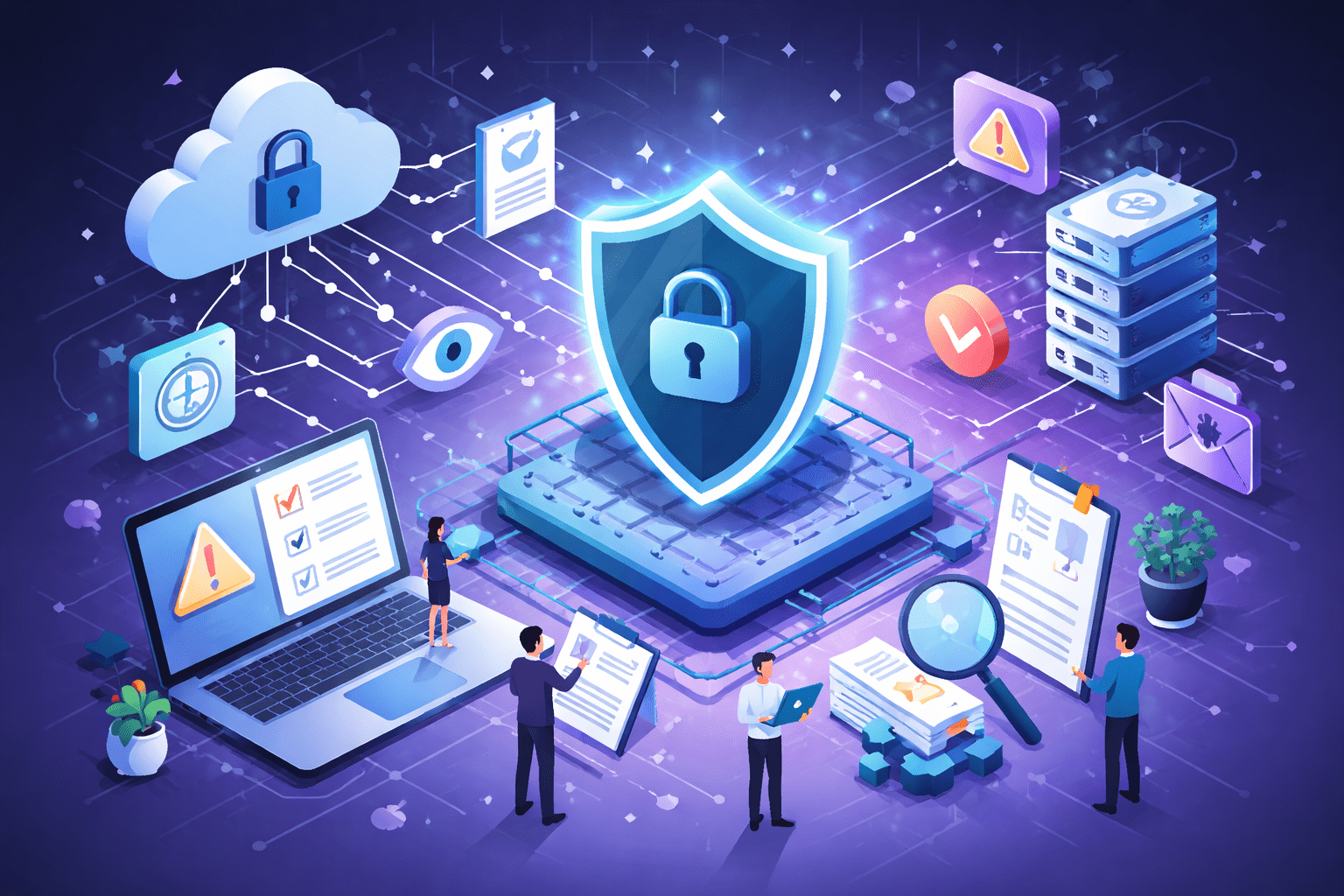 Diagram showing vendor risk considerations within a technology ecosystem, highlighting interconnected third-party providers and risk points