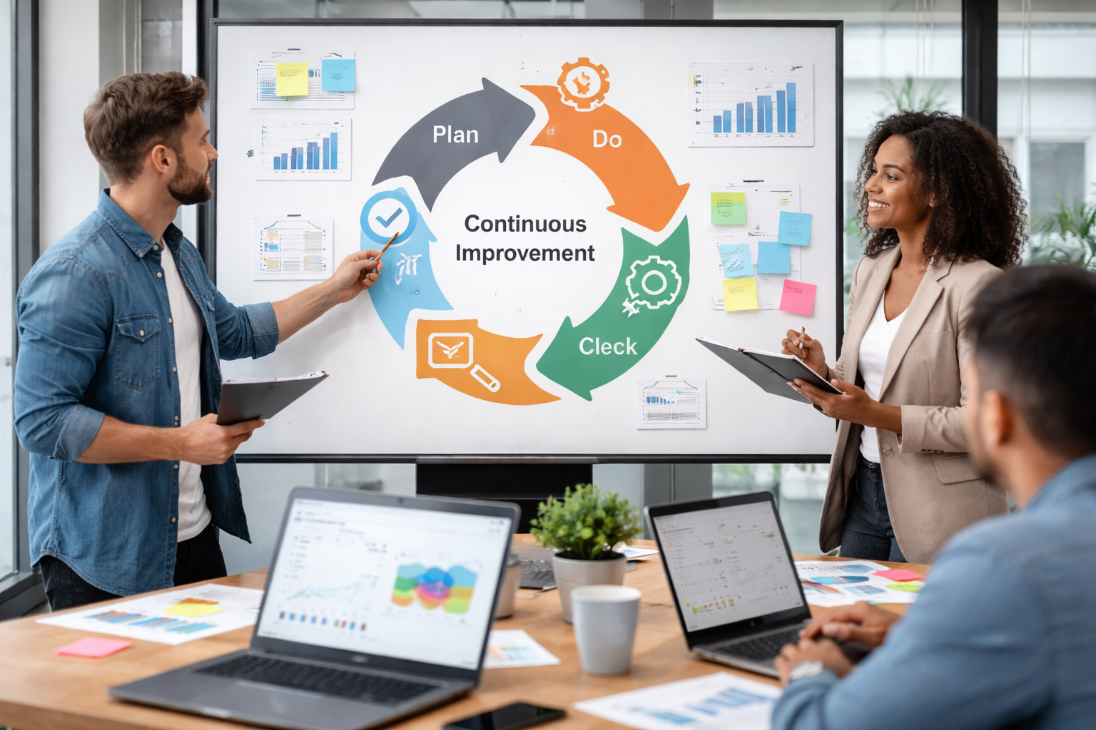 Team building continuous improvement systems using PDCA cycle to optimize processes and drive scalable growth