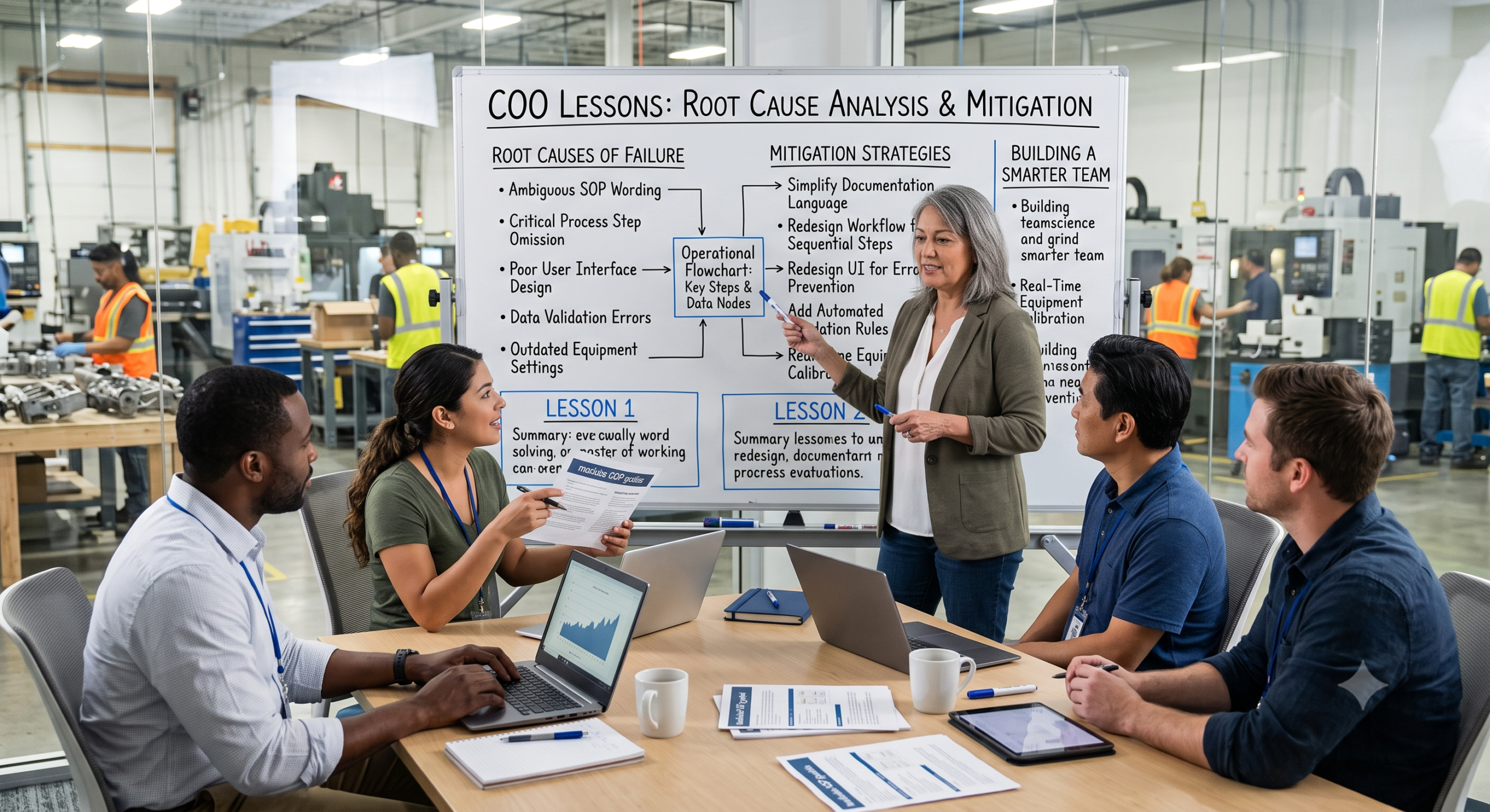 Team conducting process failure analysis and root cause analysis to improve operational performance and prevent recurring business issues